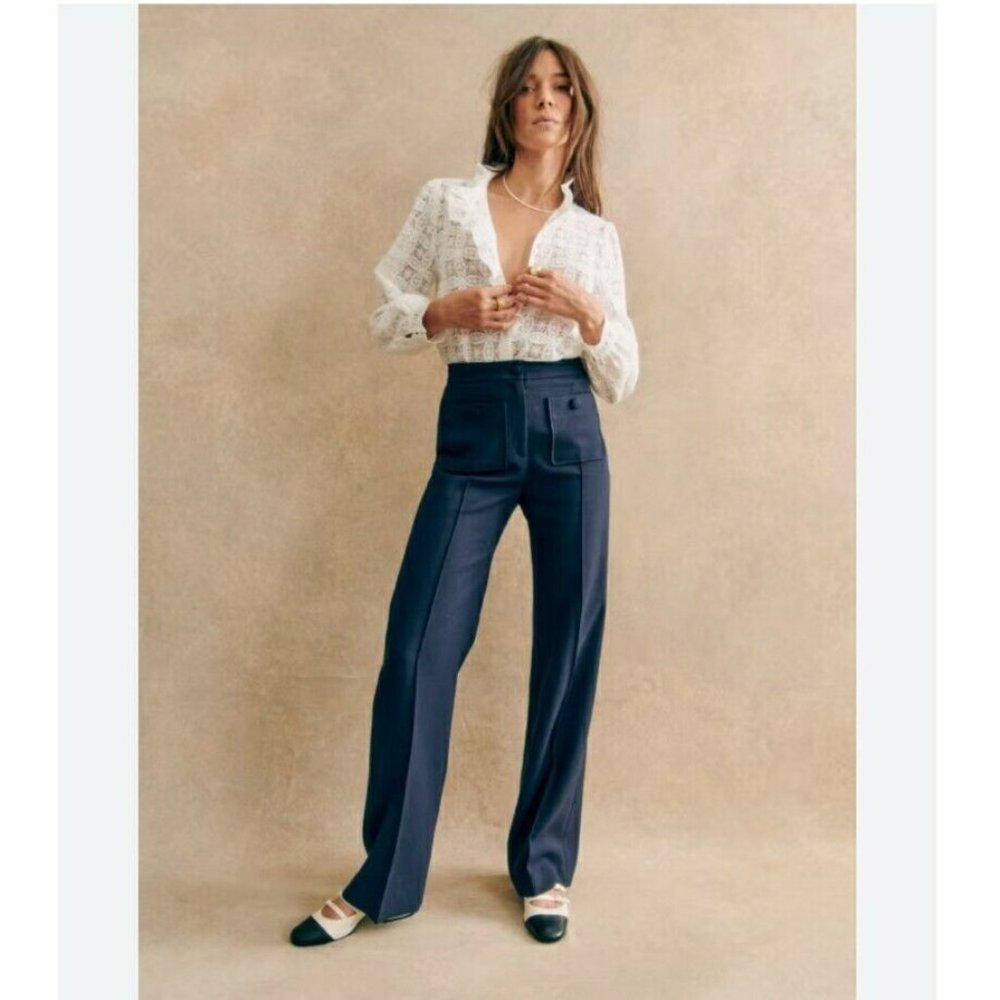 Sezane Pentalon Dan Trouser Straight Leg Pants in Marine - Women's US Size 2